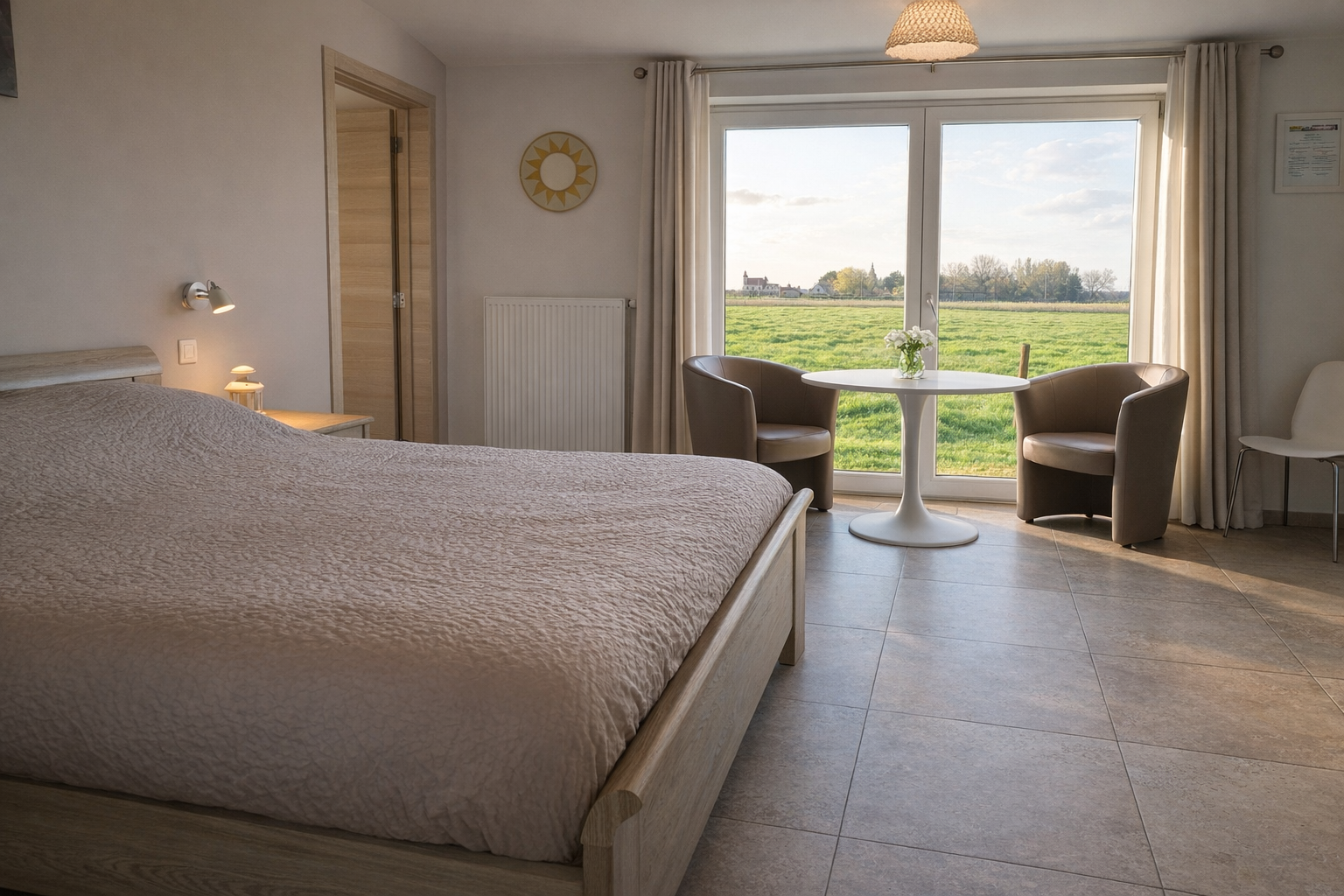 geräumige Zimmer mit Blick auf die grünen Wiesen